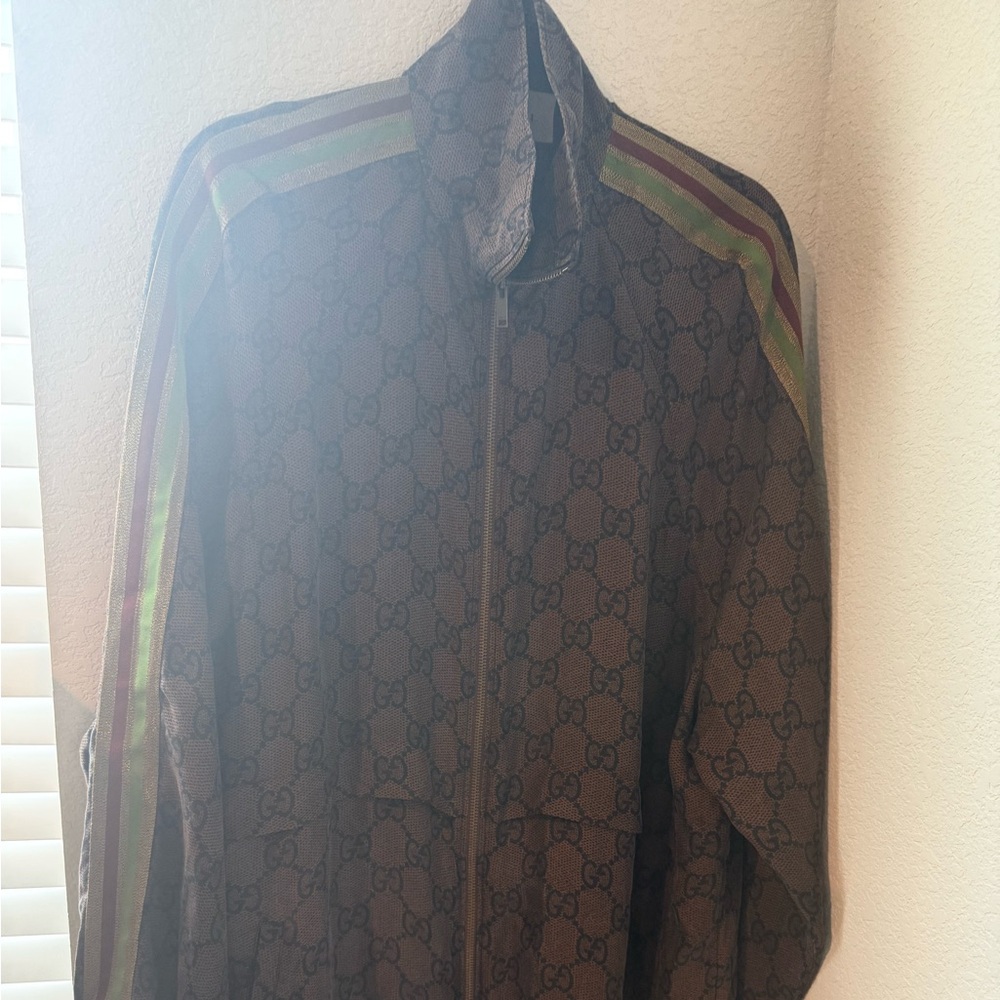 Gucci Monogram Windbreaker with Green and Red Accents (Gently used)